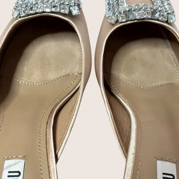 ✨ BIBI LOU ANTHRO CREAM AOI SATIN JEWELED BUCKLE KITTEN HEEL MULE EU39 US9 - Picture 7 of 8